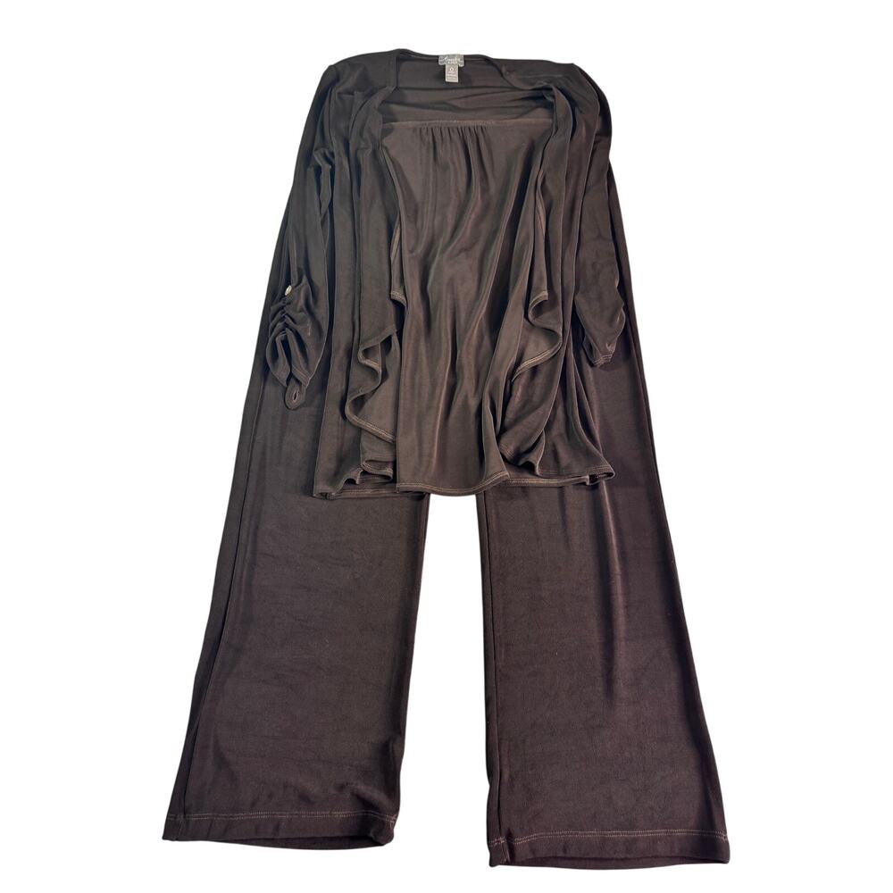Chico's Travelers 2 Piece Set Size 0 4/6 Dark Brown Cascade Cardigan Pants